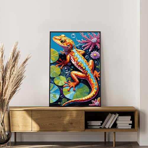 Framed Paint by Numbers Kit for Adults, Colorful Lizard Design 8x12 Inch - color: OPFUS2508-01