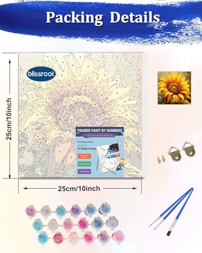 Blissroot Framed Paint by Numbers Kit for Adults Beginner &Kids Ages 8-12, 10x10inch Sunflower Paint by Numbers with Frame,Small Sunflowers Paint by Number Framed Canvas (Without Easel) - color: BR007F, size: 10"x10"