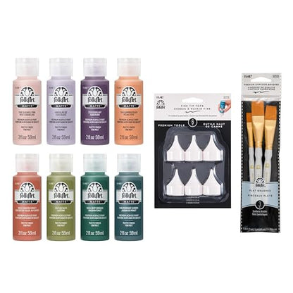 FolkArt Mindful Matte Acrylic Craft Paint Kit, Expressive Colors, 17 Piece Set with 8 Paints, 6 Fine Tip Tops, and 3 Premium Paintbrushes - color: Expressive