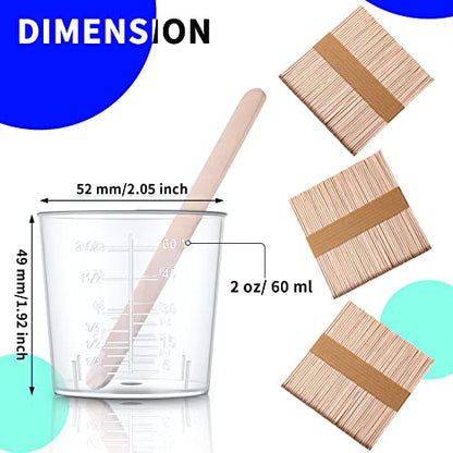 200 Pack 2oz/60ml Plastic Mixing Cups Disposable Measuring Cups, Epoxy Bulk Clear Beaker with Graduated and Mixing Sticks for Resin, Laboratory, Liquid, Acrylic Paint Art, Medicine