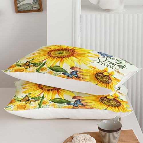 AILONEN Sunflower Duvet Cover Set Full Size,Garden Sunflowers Bedding Set,Yellow Flowers Comforter Cover Set,3 Pieces Butterfly Sunflower Duvet Cover Set, 1 Quilt Cover and 2 Pillowcases - color: Sunflower43, size: Full