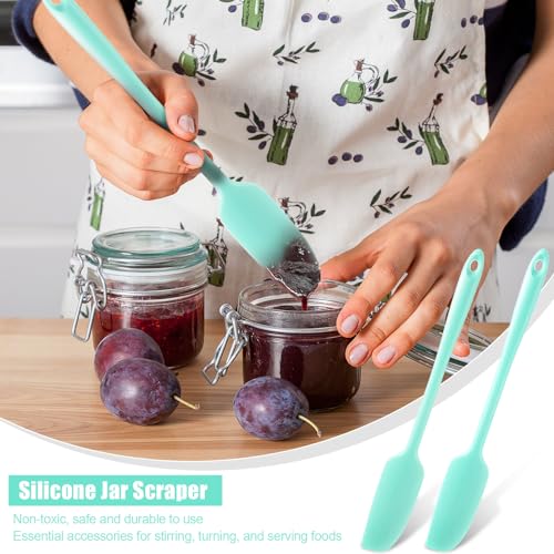 Patelai 2 Pieces 2 Pcs Silicone Jar Spatula Long Handle Scraper, Mint | Non-stick Rubber Heat Resistant Spatula Silicone Scraper for Jars, Smoothies, Blenders Cooking Baking Stirring Mixing Tools - color: Mint
