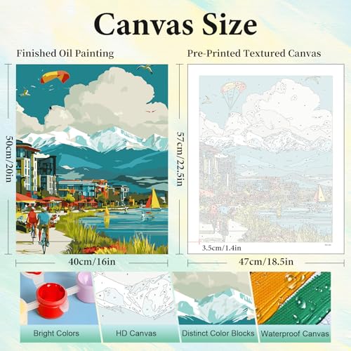 Paint by Numbers Kit for Adults, Mountain Lake DIY Painting Kit, 16x20 Inch - color: CYOP1P05