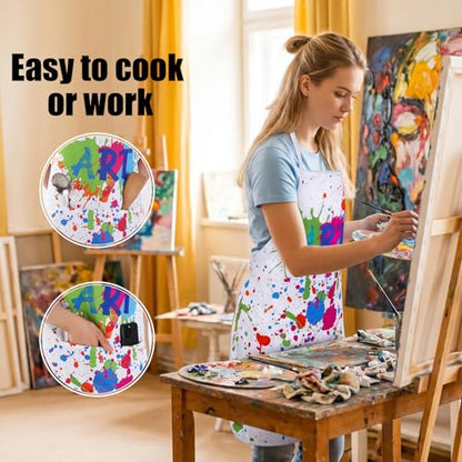 3 Pcs Painting Artist Apron with 2 Pockets, Colorful Artist Smock, Adjustable Painting Aprons for Adults - color: White