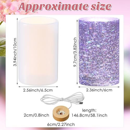 Honoson Light Resin Silicone Mold Set, Include Resin Mold and USB Powered Wooden Lighted Base Stand for DIY Table Candle Desktop Lamp Ornaments(2.5 x 4 Inches,Cylinder) - size: 2.5 x 4 Inches, style: Cylinder