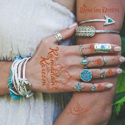 Xmasir 10 Sheets Henna Tattoo Stencils, Ramadan Temporary Tattoos Templates | Eid Tattoos Stickers Kit, Reusable Set for Girls and Women Body Art Paint - size: 10P