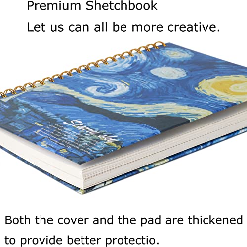 Starry Night Aesthetic Art Mix Media Sketchbook,98lb/160gsm Acid Free Thick Paper Drawing Sketching,1 Pack of A4 Blank Spiral Bound Journal Notebook, Sketch Pad Book for Student and Adult - color: Starry Night A4