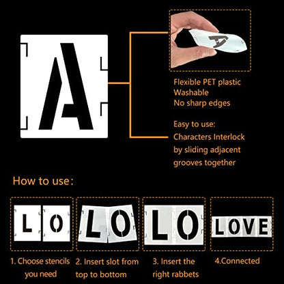 Alphabet Letter Stencils 1.5 inch, 42 Pcs Reusable Plastic Letter and Number Templates Alphabet Symbol Craft Stencils, Art Craft Stencils for Painting on Wood, Wall, Glass, Fabric, Rock, Signage - size: 1.5 inch