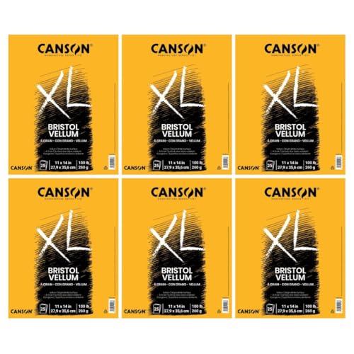 Canson XL Series 100 lb. Vellum Bristol Pad, White, 11" x 14", 25 Sheets/Pad, Case of 6 Pads, 150 Sheets Total - size: 11x14 (Pack of 6), style: Bristol, Vellum