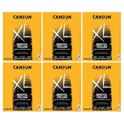Canson XL Series 100 lb. Vellum Bristol Pad, White, 11" x 14", 25 Sheets/Pad, Case of 6 Pads, 150 Sheets Total - size: 11x14 (Pack of 6), style: Bristol, Vellum