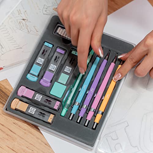 Mr. Pen- Pastel Mechanical Pencil Set, 5 Mechanical Pencils (0.3, 0.5, 0.7 | 0.9, 2.0mm), 5 HB Lead Refills & 10 Eraser Refills, Precision Drawing Pencils for Sketching, Writing & Artwork - color: Pastel