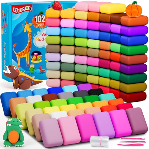 ifergoo Air Dry Clay for Kids - 102 Colors Modeling Magic Foam Clay Kit | Safe & Non-Toxic, Kids DIY Model Art & Crafts Toys with Sculpting Tools, Birthday Gifts for Boys & Girls 3-12 Years Old - color: 102 Colors