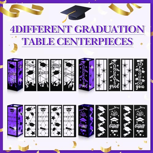 Feifeiya 4 Pcs 2026 Graduation Table Centerpieces Boxes Class of 2026 Graduation Table Lanterns with LED String Lights for Congrats Grad School College Party Supplies, 10.63 x 3.94 Inches(Purple) - color: Purple