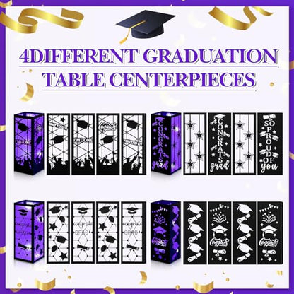 Feifeiya 4 Pcs 2026 Graduation Table Centerpieces Boxes Class of 2026 Graduation Table Lanterns with LED String Lights for Congrats Grad School College Party Supplies, 10.63 x 3.94 Inches(Purple) - color: Purple