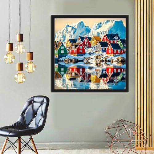 Jiqinsiye Houses Adults Paint by Number Kits,Snow Mountain Painting by Number Kits on Canvas,Large Color by Numbers Adult Watercolor Gifts for Friends Wall Decor - color: Ice City