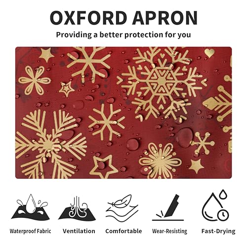 Winter Apron Gold Snowflakes Apron for Adult Red Christmas Aprons with Adjustable Strap Baking Aprons with Two Pockets for Cooking,Crafting, Painting - color: Gold Snowflakes