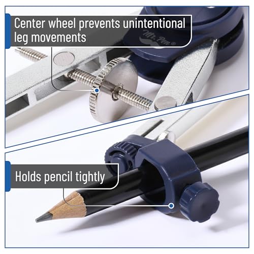 Mr. Pen- Metal Geometry Compass, Center-Wheel Design - color: Silver