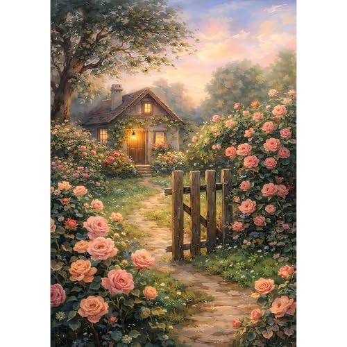 Auremi House Flowers Diamond Art Painting Kits for Adults, DIY 5D Landscape Diamond Art Round Diamonds Full Drill Crystal Art Painting Kit for Home Decor Gifts 30×40cm - color: Diamond Painting 002