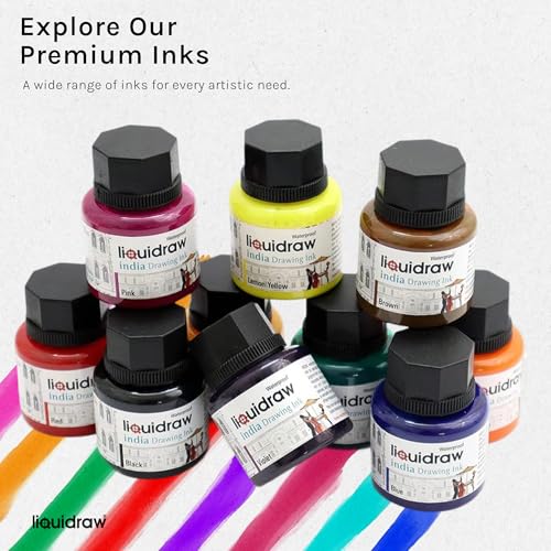 Liquidraw Black Drawing India Ink - 1.18 fl oz / 35 ml | Must-Have Artist Supply | Non-Toxic, Waterproof & Permanent | Suitable for Pens & Brushes | Use On Paper Board, Canvas, Fabric & Wood - color: Black