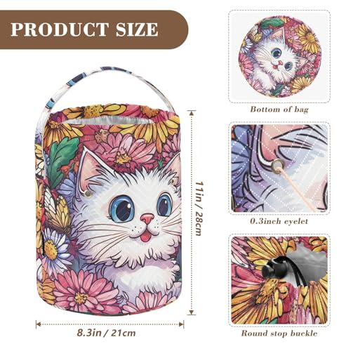 Cute Chrysanthemum Cats Butterflies Yarn Bag Small Crochet Bag Drawstring Yarn Storage Organizer Knitting Project Bags Potable Yarn Holder with Holes Handle Crocheting Needles Knitting Access - color: Cute Chrysanthemum Cats Butterflies
