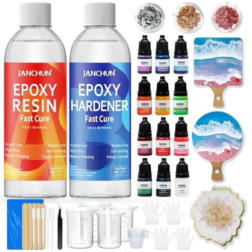 JANCHUN Epoxy Resin Kit,Coating and Coaster Molds for Resin Casting with Gold Flakes Color Pigments,Art Epoxy Resin Crystal Clear for Art,Crafts,Jewelry,DIY,Tumbler,River Table
