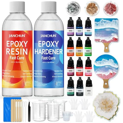 JANCHUN Epoxy Resin Kit,Coating and Coaster Molds for Resin Casting with Gold Flakes Color Pigments,Art Epoxy Resin Crystal Clear for Art,Crafts,Jewelry,DIY,Tumbler,River Table
