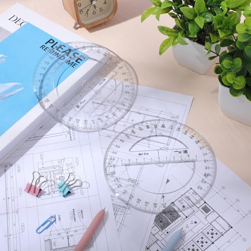 Zonon 2 Pack 360 Degree Protractor, 6 Inch Multifunctional Drawing Ruler Rotatable Mathematical Function Math Geometry Ruler Set, Large Clear Circle Protractor Drafting Tools for Engineering(Classic) - style: Classic