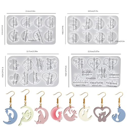 4Pcs Earring Resin Silicone Molds with 40 Earring Hooks, Epoxy Resin Jewelry Molds Silicone Set for Casting Irregular Shape Mold for Earrings Pendant Necklace Bracelet Keychain (4 Pcs-Large) - size: 4 Pcs-Large