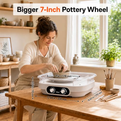 Alldeer Pottery Wheel for Adults, Beginners, Kids, Complete Kit | 7" Turntable, Adjustable Speed, Electric Clay Wheel with Pottery Tools Set, Pottery Making Kit with Removable Splash Tray