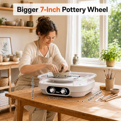 Alldeer Pottery Wheel for Adults, Beginners, Kids, Complete Kit | 7" Turntable, Adjustable Speed, Electric Clay Wheel with Pottery Tools Set, Pottery Making Kit with Removable Splash Tray