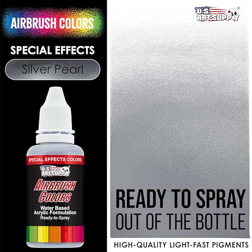 U.S. Art Supply Ready to Spray Special Effects Silver Pearl Acrylic Airbrush Paint - 1oz Bottle, Professional Grade Non-Toxic Water-Based Colors for Vibrant & Permanent Results - color: Silver Pearl, size: 1 Fl Oz (Pack of 1)