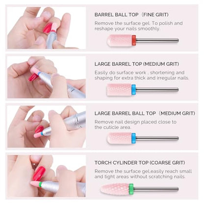 MelodySusie Ceramic Nail Drill Bits Set, 3/32'' (2.35mm) Professional Acrylic Nail File Drill Bit for Manicure Pedicure Cuticle Gel Nail Polishing, 4Pcs, Pink - color: Pink, size: 4 Pcs