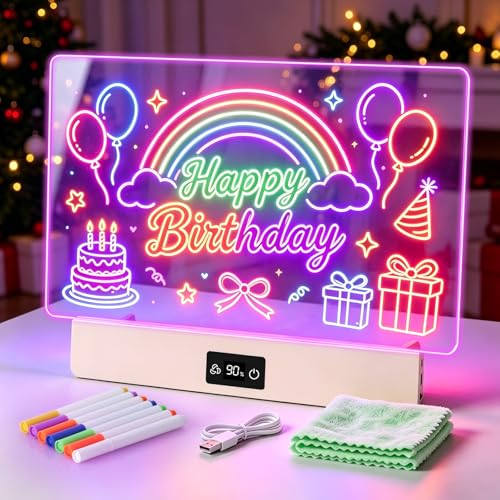 OUTON Rechargeable LED Drawing Board for Kids, 16" Glow Doodle LED Note Board with 8 Colors, 3 Light Effects, Reusable Neon Light Up Drawing Tablet Gift for Girls and Boys with Battery Display, Pink - color: Pink