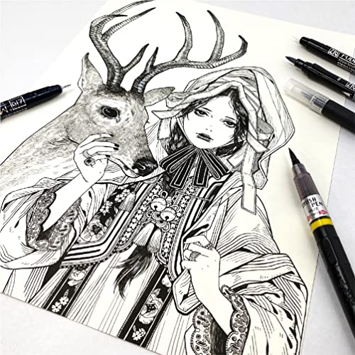 Kuretake Zig Inktober pen set, for Illustration, Manga Drawing, Lettering and Calligraphy, Professional Artist, Made in Japan (Basic No.2(5pcs.)) - style: Basic No.2(5pcs.)