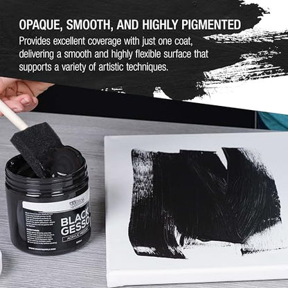 U.S. Art Supply Black Gesso Primer - 16.9oz (500ml) for Oil & Acrylic Paint - Superior Coverage, Canvas Prep, Mixable White Gesso Paint Artists - color: Black