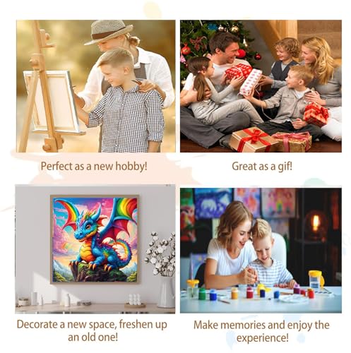 Artunion Framed Paint by Numbers Kit for Adults Beginners & Kids Ages 8-12,Dragon with Rainbow Paint by Number with Frame,Dragon Paint by Numbers Kit on Canvas 10 * 10 Inch Without Easel - color: ZXT-269-F