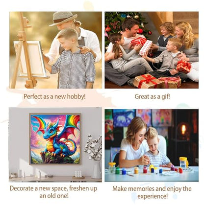 Artunion Framed Paint by Numbers Kit for Adults Beginners & Kids Ages 8-12,Dragon with Rainbow Paint by Number with Frame,Dragon Paint by Numbers Kit on Canvas 10 * 10 Inch Without Easel - color: ZXT-269-F