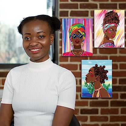 Chuangdi 10 Pcs Afro Queen Pre Drawn Canvas for Painting Pre Printed Paint and Sip Party Supplies 8 x 10 Inch Stretched Outline Board Painting Kit for Adults Beginner Artist DIY - style: Afro Queen
