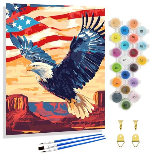 Yunnuo Paint by Numbers Kit for Adults 16x20 in,Bald Eagle in National Park | Paint-by-number Kits American Flag,Paint by Number Canvas with Brushes,Relaxing Hobby,Home Wall Decor & Gifts - color: E-001-Eagle