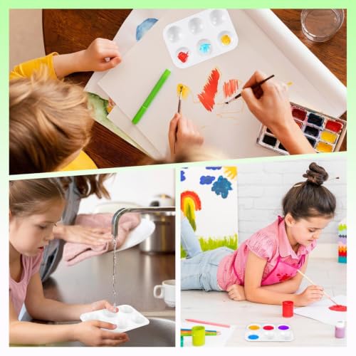 Bercoor 32 PCS Plastic Paint Palettes, 6 Well Watercolor Oil Palette | White Rectangular Painting Tray Artist Craft Palettes for Painting Party, DIY Craft and Art Painting - style: Rectangle32