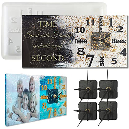 4 Black Movement + 1 Silicone Molds Include,DIY Clock Molds Large Clock Resin Molds,Resin Picture Molds Photo Frame Resin Molds Personalization Clock Silicone Casting Epoxy Resin Photo Display Stand