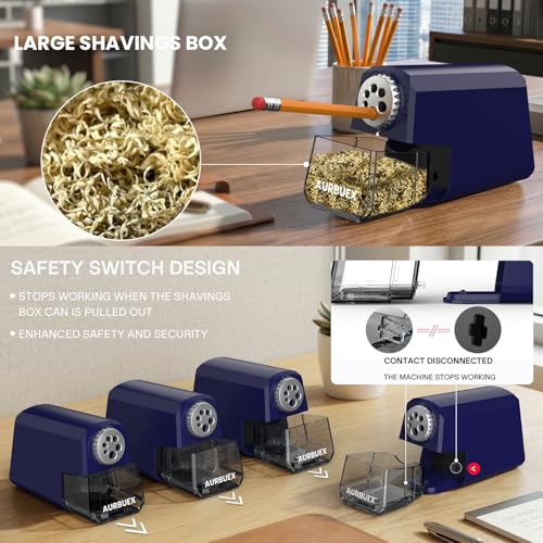 Heavy Duty Electric Pencil Sharpener-6-Hole for 6-12mm Pencils,Auto Start/Stop,Fast 4s Sharpening,Zinc Alloy Blade,10,000+ Sharpenings-Ideal for Classroom,Office & Art Use,Blue(S260) - color: Blue