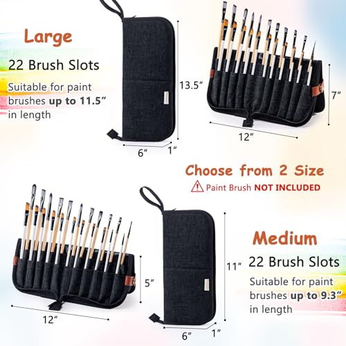 Paint Brush Holder Case for Artists with 22 Slots, Brush Organizer with Pop-Up Stand, Travel Paintbrush Storage Bag for Acrylic Oil Watercolor, Zippered Art Brush Cover (Brushes Not Included) - color: Black, size: Medium 6*11"