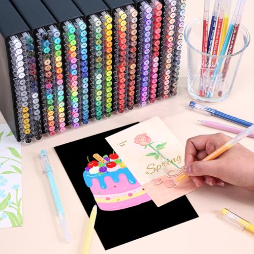 Gel Pens For Coloring, 252 Pack Colored Pens for Black Paper, 0.6MM Point - color: Gift Set-252PCS