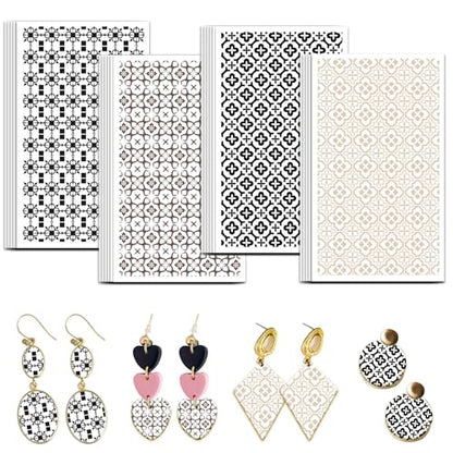 OLYCRAFT 24Pcs Ceramic Tile Clay Transfer Paper 4 Styles Geometric Pattern Clay Transfers Paper for Polymer Clays Earring Mosaics Transfer Sheets Small Ceramic Decal for Earring Jewelry Making - style: Ceramic Tile