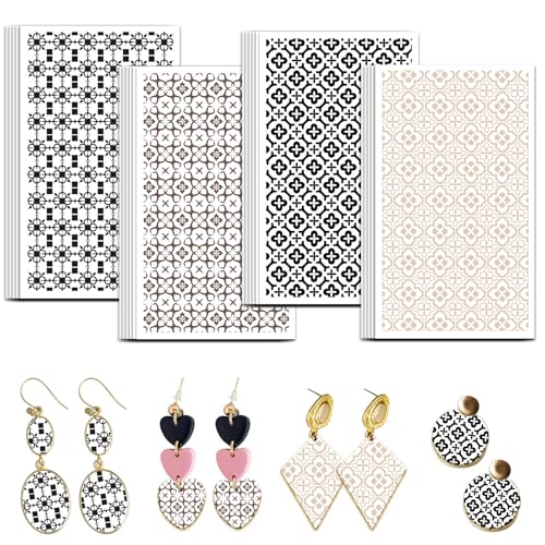 OLYCRAFT 24Pcs Ceramic Tile Clay Transfer Paper 4 Styles Geometric Pattern Clay Transfers Paper for Polymer Clays Earring Mosaics Transfer Sheets Small Ceramic Decal for Earring Jewelry Making - style: Ceramic Tile