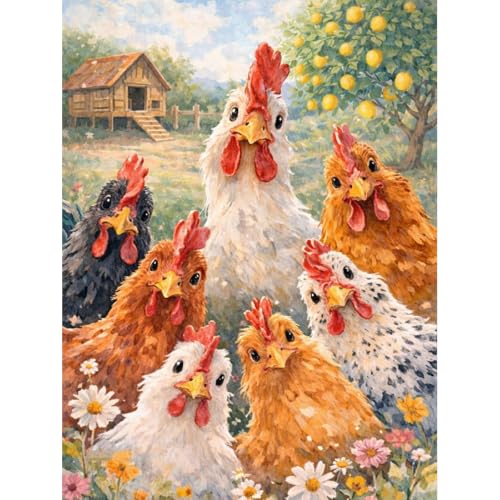 MRMIOOM Farm Chicken Diamond Art Kits for Adults - Funny Animals 5D Diamond Painting for Adults, Full Drill Diamond Dot Gem Art Kit for Adult Wall Home Decor Arts Craft 12x16 inch - color: D042-US