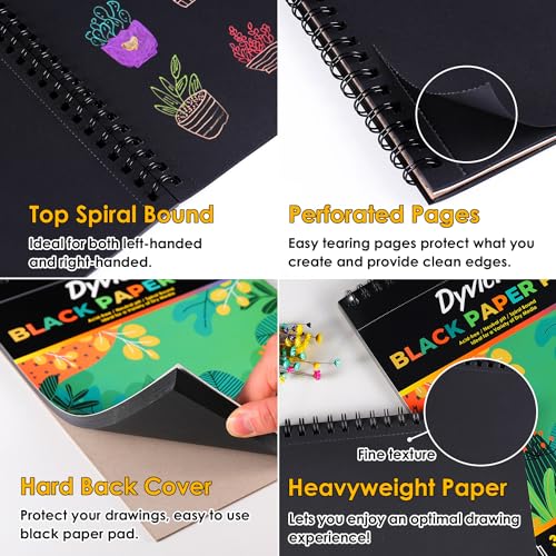 Dyvicl Black Paper Sketchbook 5.5"x8.5", 90 lb/150 GSM, 35 Sheets, Spiral Black Sketch Pad Drawing Paper for Pencil, Pastel, White Ink Gel Pen, Charcoal, Chalk, Metallic Marker, Paint Pen (Pack of 2) - size: 5.5 x 8.5 inches (Pack of 2)