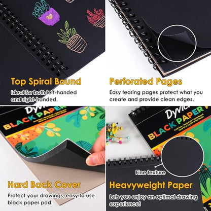 Dyvicl Black Paper Sketchbook 5.5"x8.5", 90 lb/150 GSM, 35 Sheets, Spiral Black Sketch Pad Drawing Paper for Pencil, Pastel, White Ink Gel Pen, Charcoal, Chalk, Metallic Marker, Paint Pen (Pack of 2) - size: 5.5 x 8.5 inches (Pack of 2)