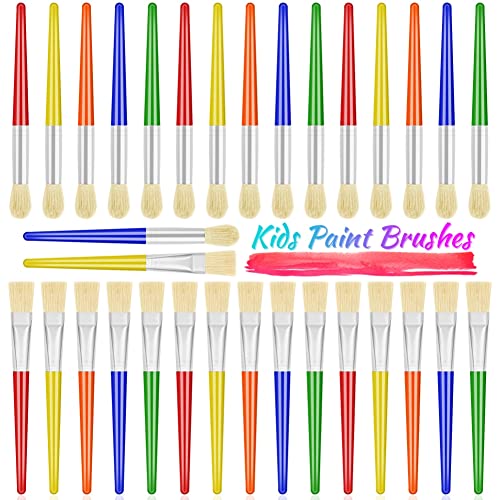 Anezus 30 Kids Paint Brushes Set with Jumbo Round Watercolor and Large Flat Craft Brushes - size: 6 1/4inch